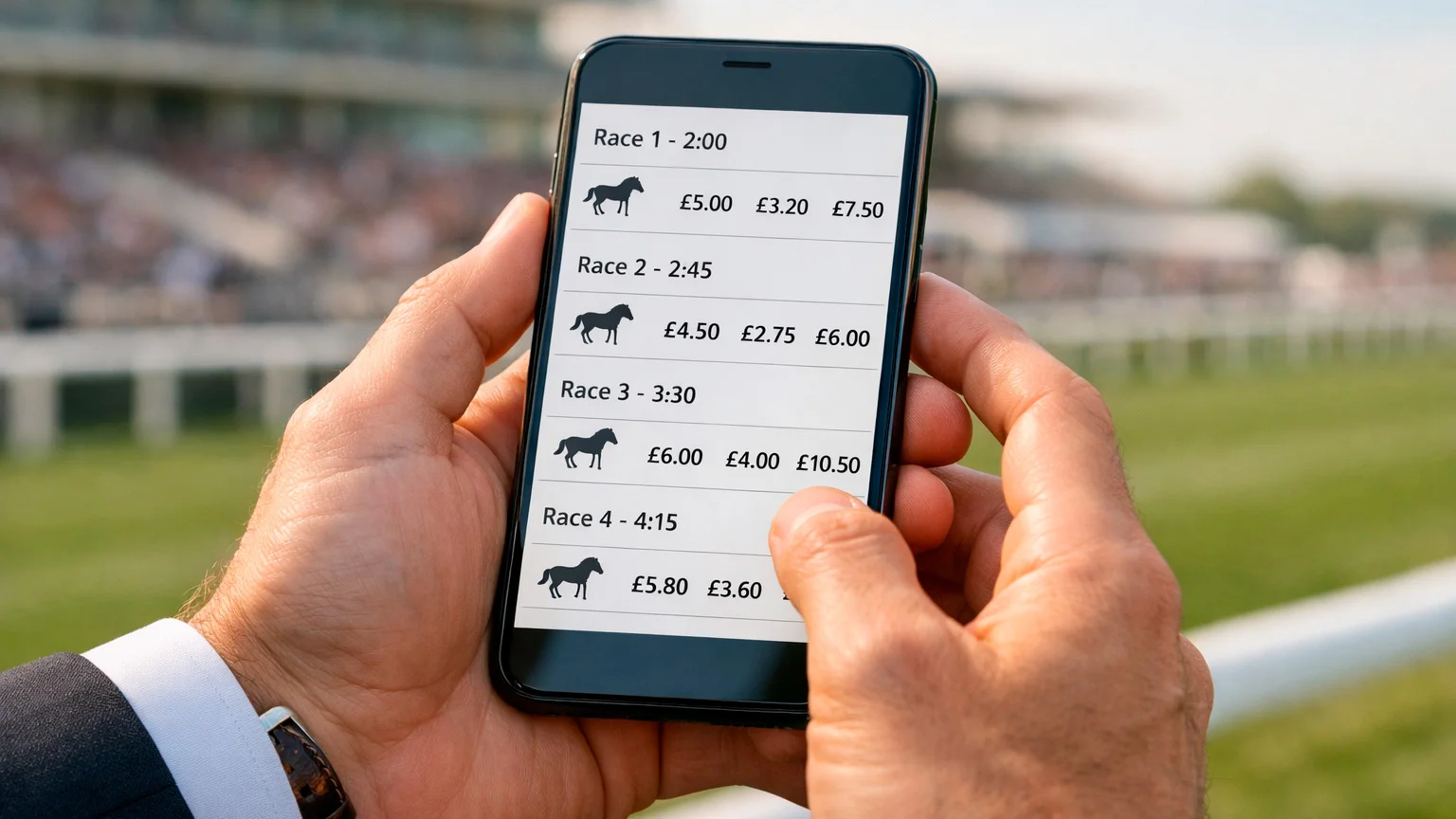 Smartphone displaying horse racing betting app with Royal Ascot offers